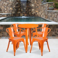 Flash Furniture CH-51080TH-4-18ARM-OR-GG 24" Round Metal Table Set with Arm Chairs in Orange